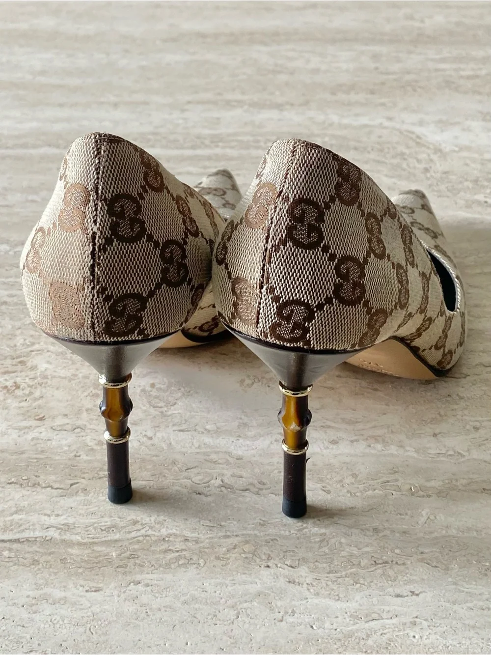 Gucci GG Canvas Pointed-Toe Pumps in Beige and Brown - Picture 6 of 10